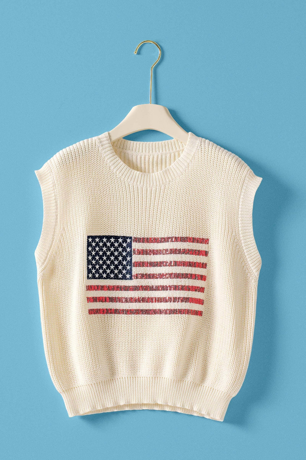 flag sequin knit sweater vest - off white