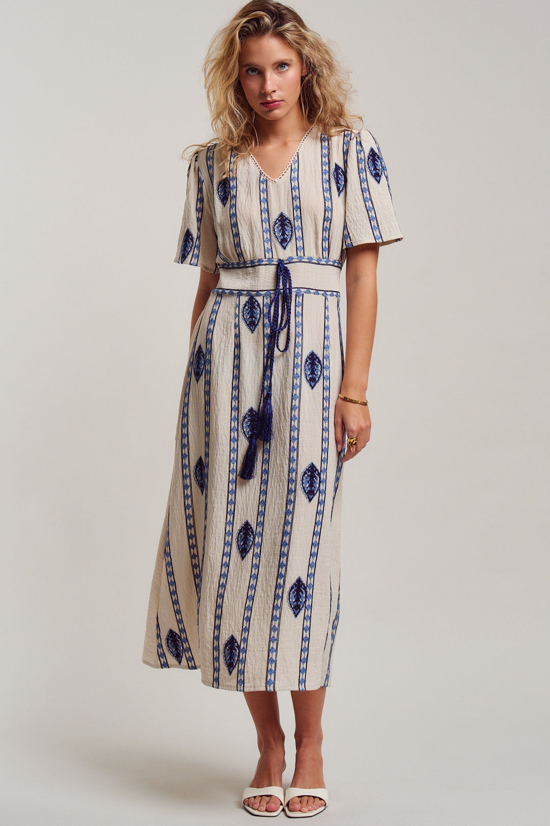 malta stripe embroidered camp midi dress - cream blue (additional view)