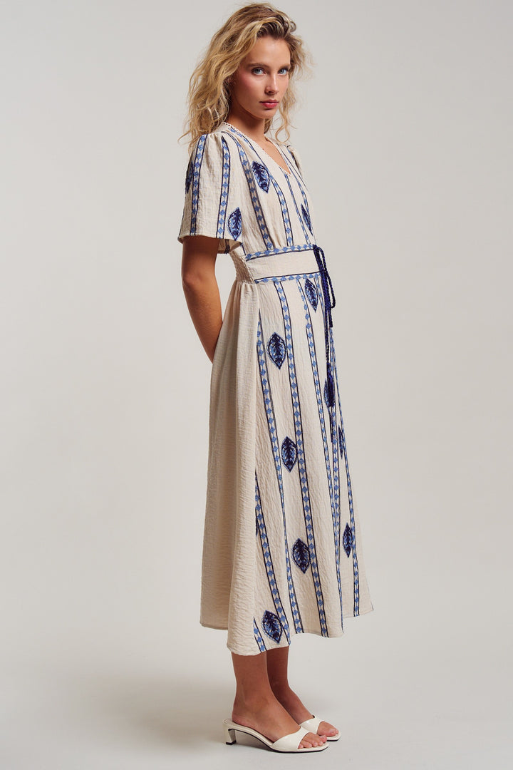 malta stripe embroidered camp midi dress - cream blue (additional view)