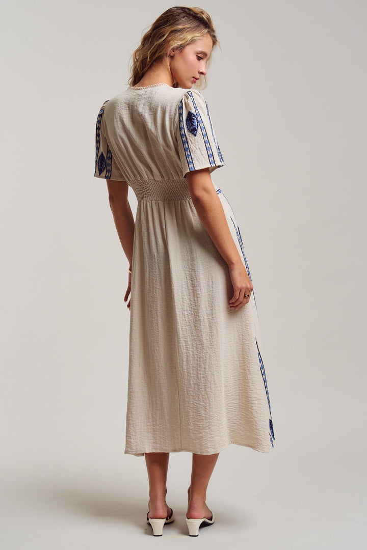 malta stripe embroidered camp midi dress - cream blue (additional view)
