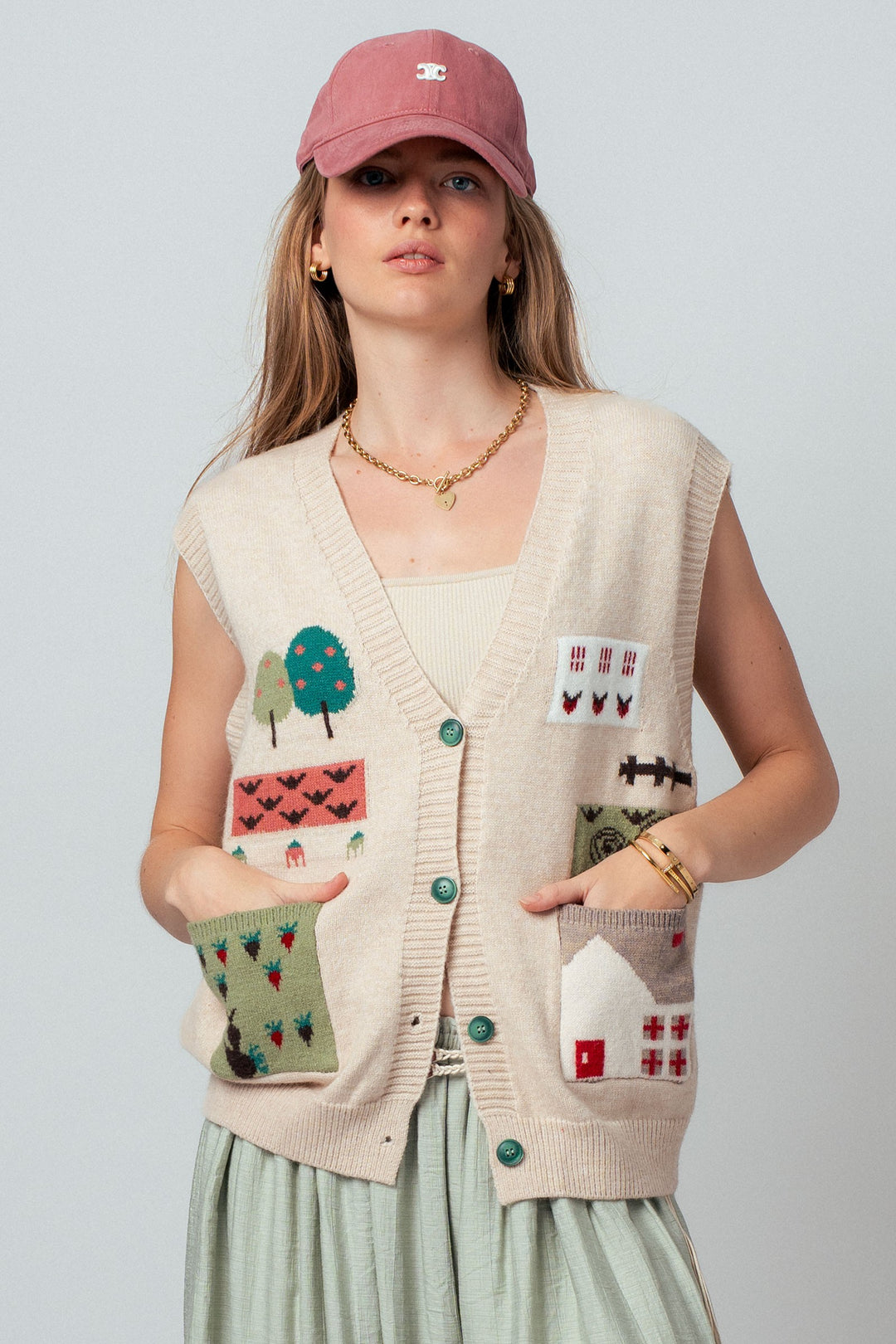 cozy bohemian patchwork vest - oatmeal
