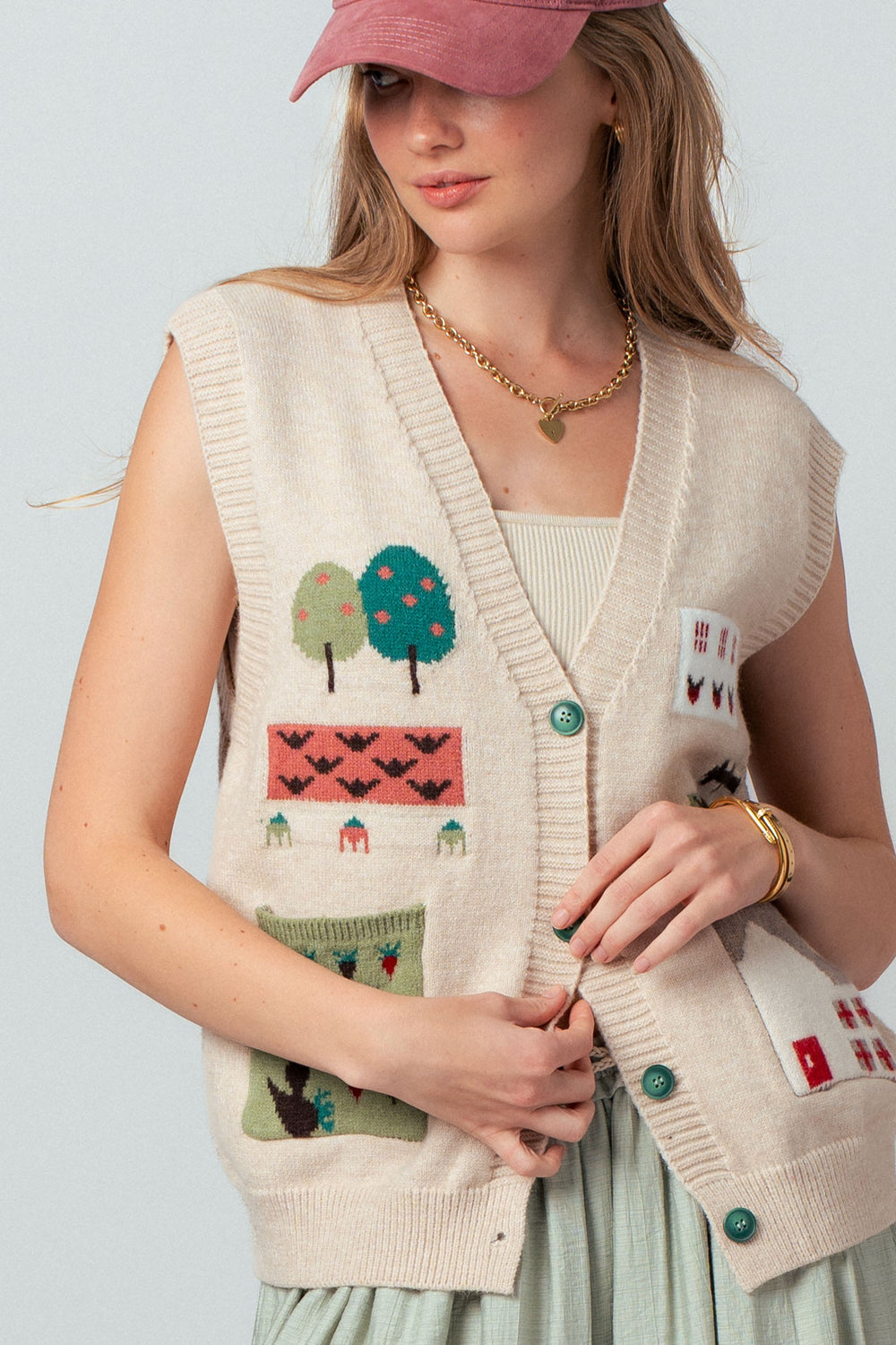 cozy bohemian patchwork vest - oatmeal (additional view)