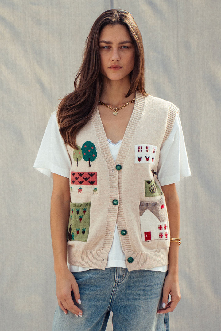 cottage charm intarsia sweater vest - oatmeal (additional view)