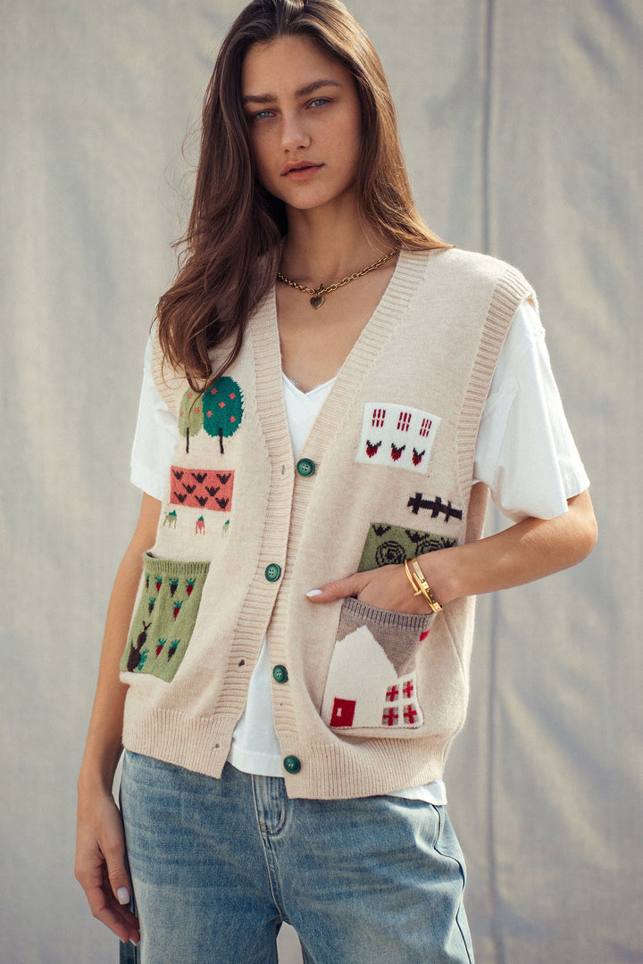 cottage charm intarsia sweater vest - oatmeal (additional view)