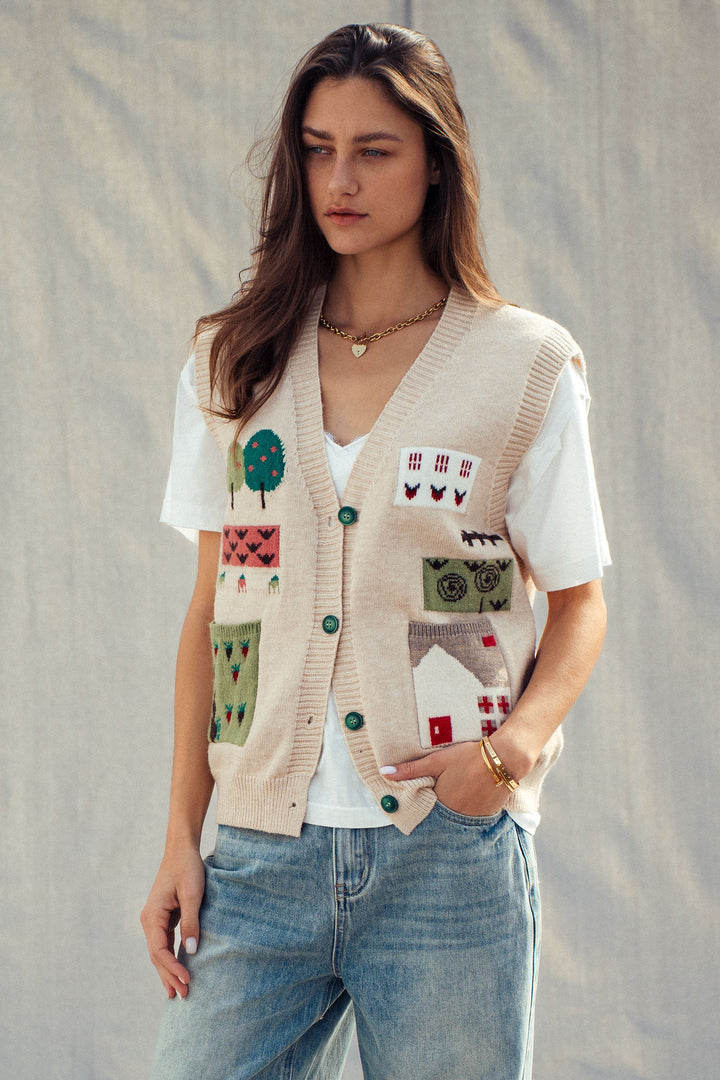 cottage charm intarsia sweater vest - oatmeal (additional view)