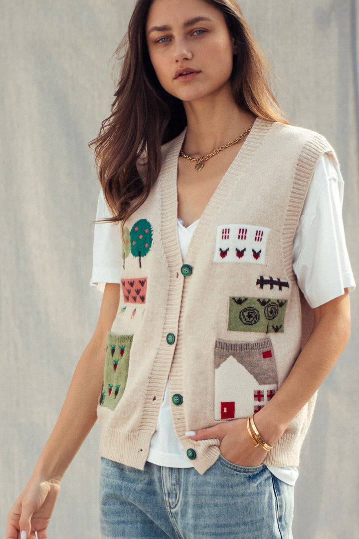 cottage charm intarsia sweater vest - oatmeal (additional view)