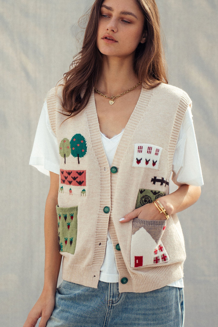 cottage charm intarsia sweater vest - oatmeal (additional view)