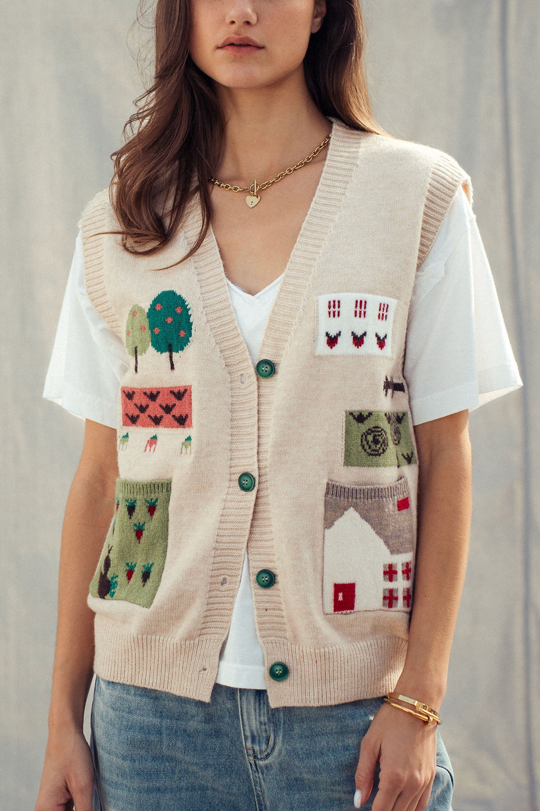 cottage charm intarsia sweater vest - oatmeal (additional view)