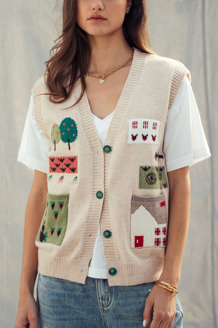 cottage charm intarsia sweater vest - oatmeal (additional view)