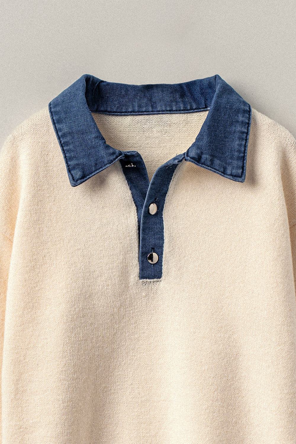 casual sweater contrast denim collar knit pullover - ivory (additional view)