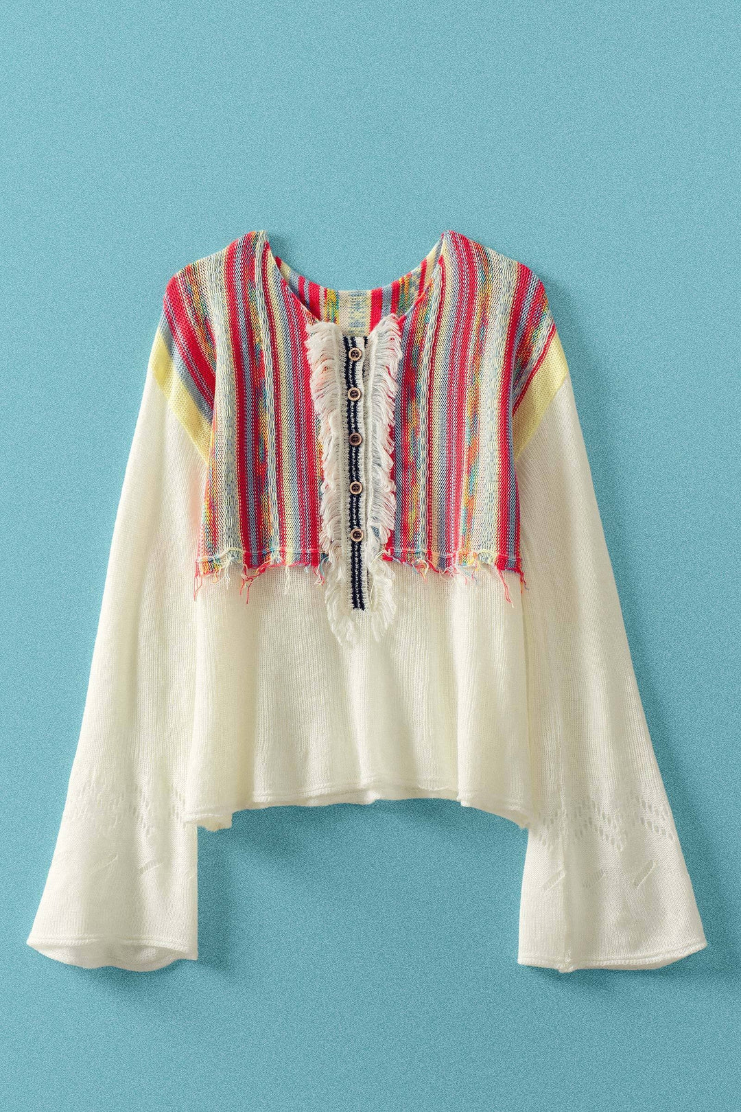 fringe crochet pullover - ivory multi