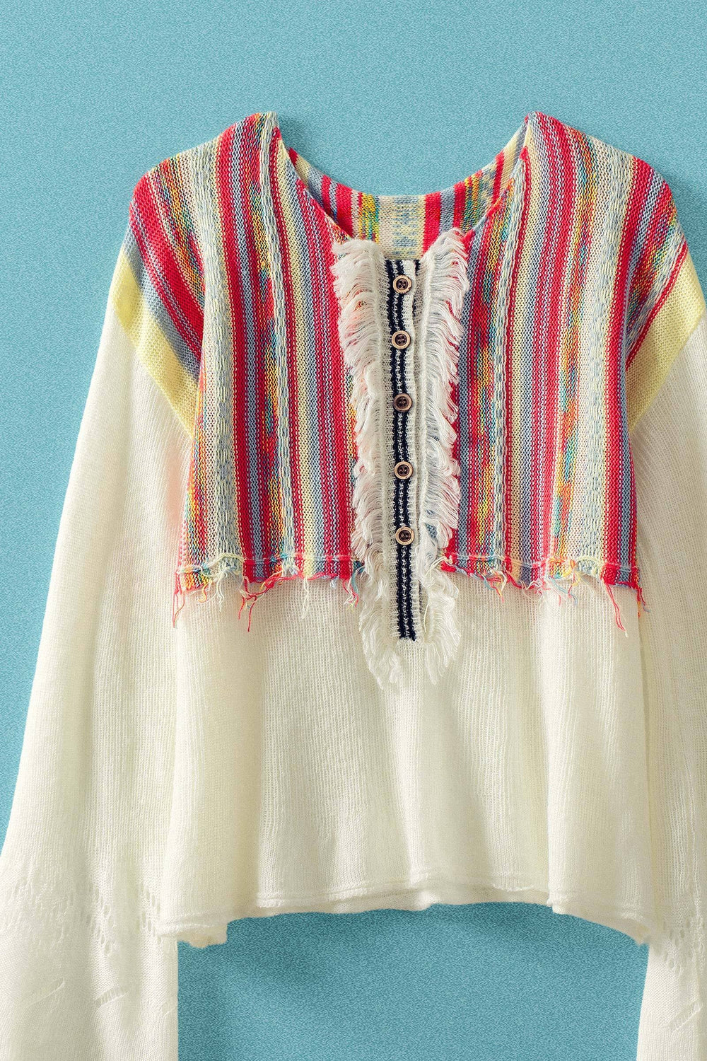 fringe crochet pullover - ivory multi (additional view)