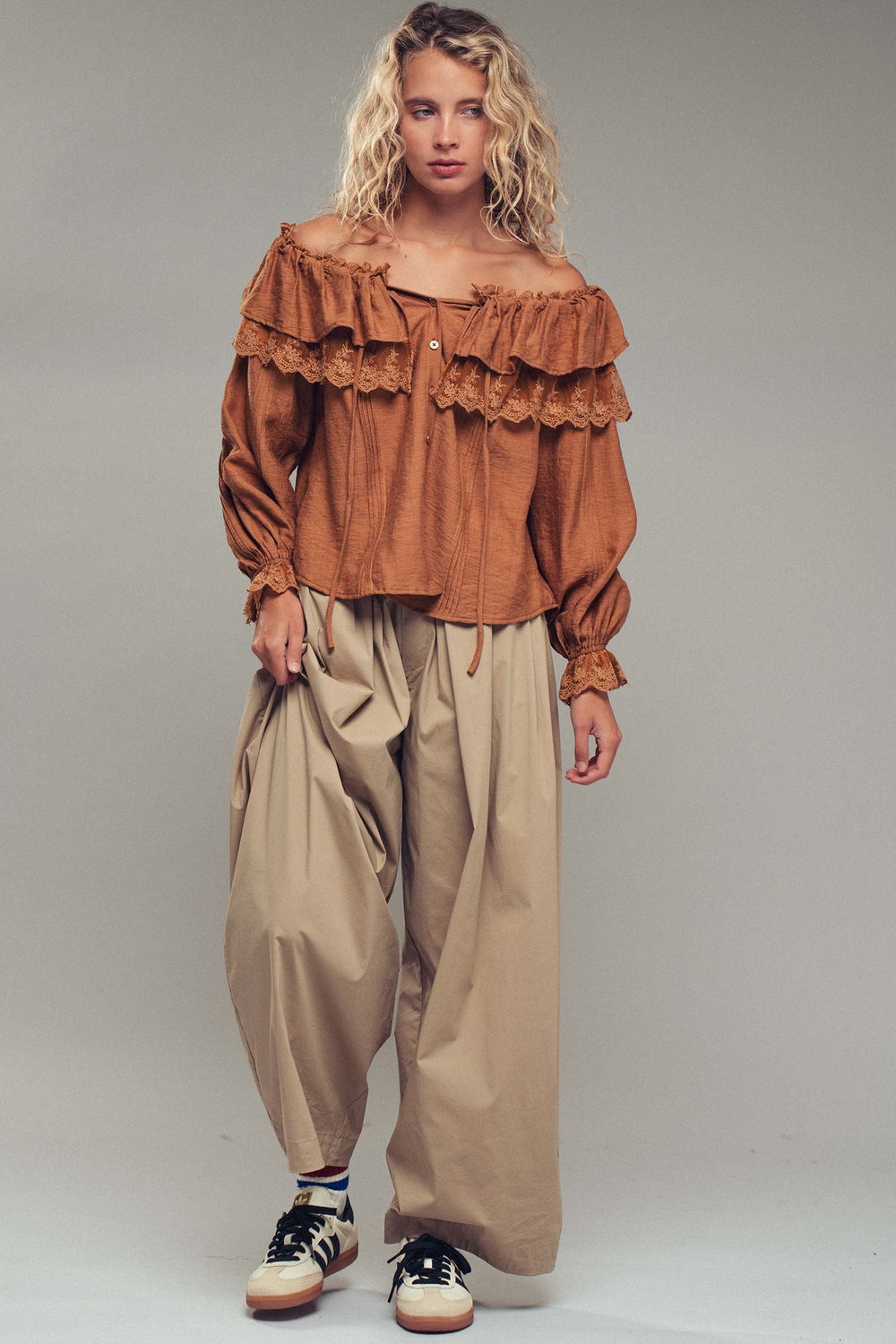 Boho Lace Ruffle Off Shoulder Casual Top Blouse, additional view