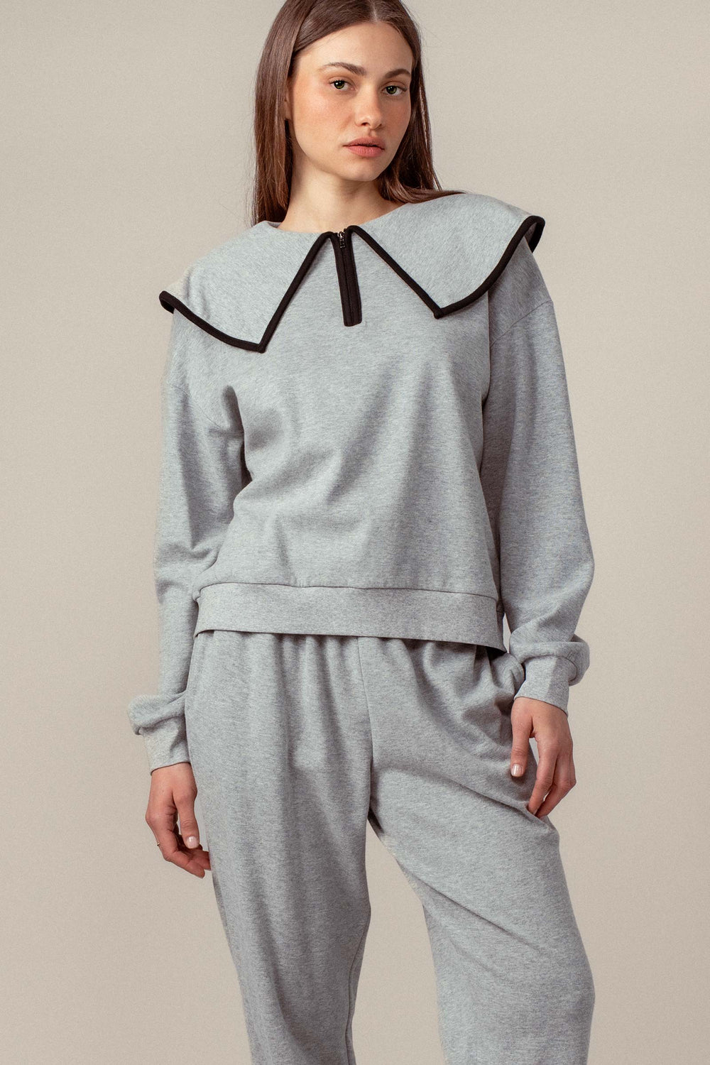 set sailor collar lounge sweatshirt and jogger set - h greyblack (additional view)