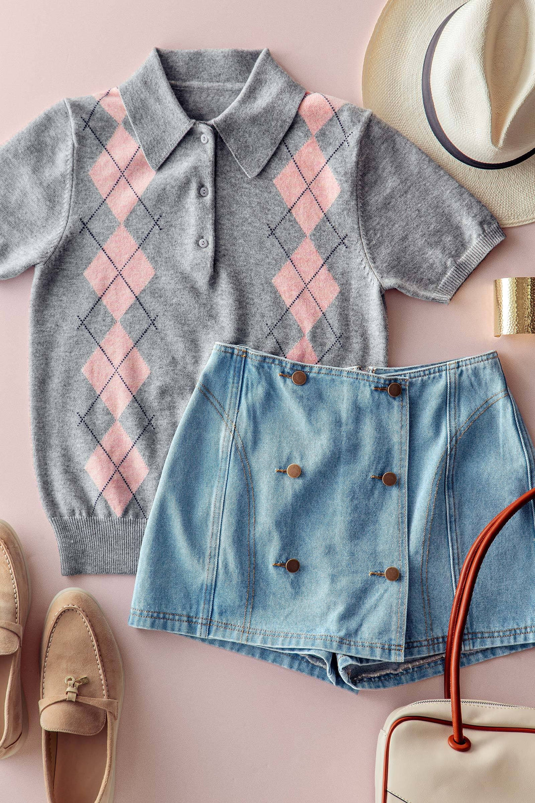 argyle polo knit - grey