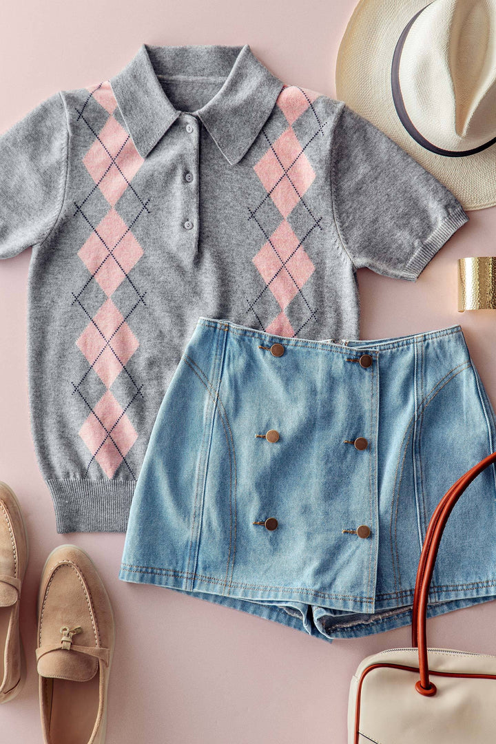 argyle polo knit - grey