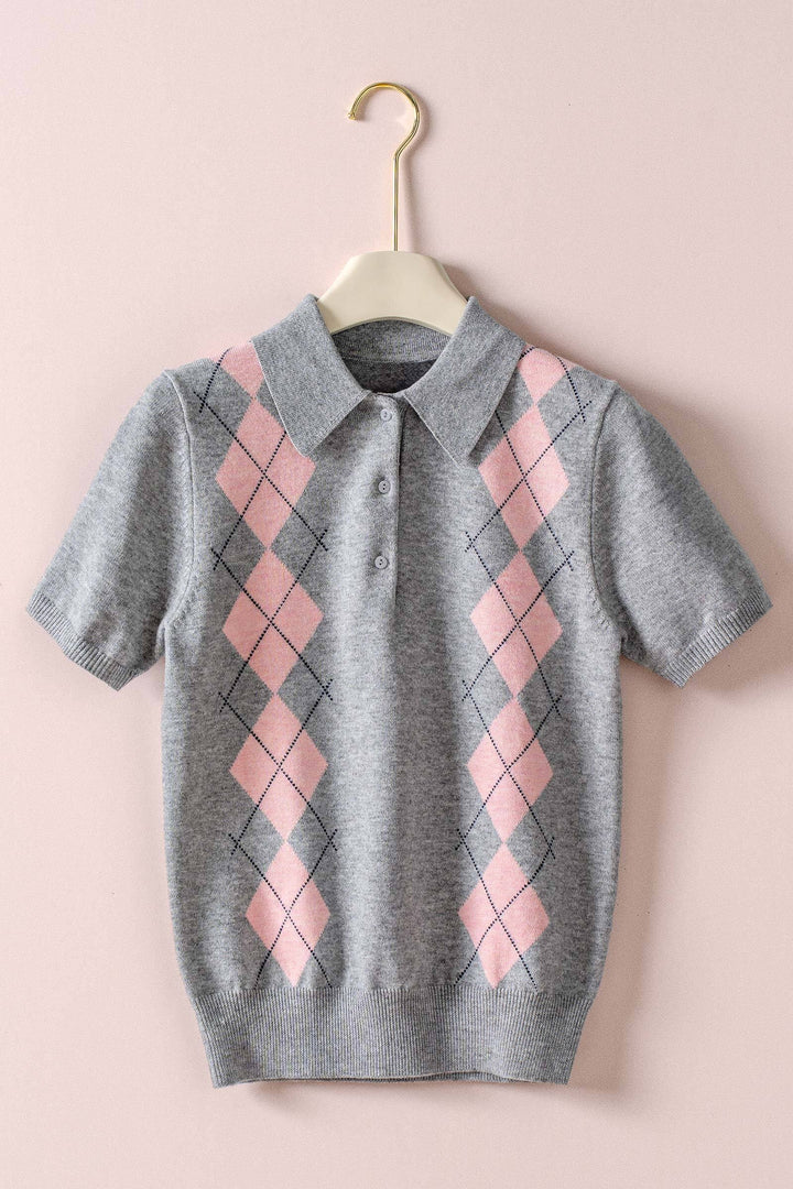argyle polo knit - grey (additional view)