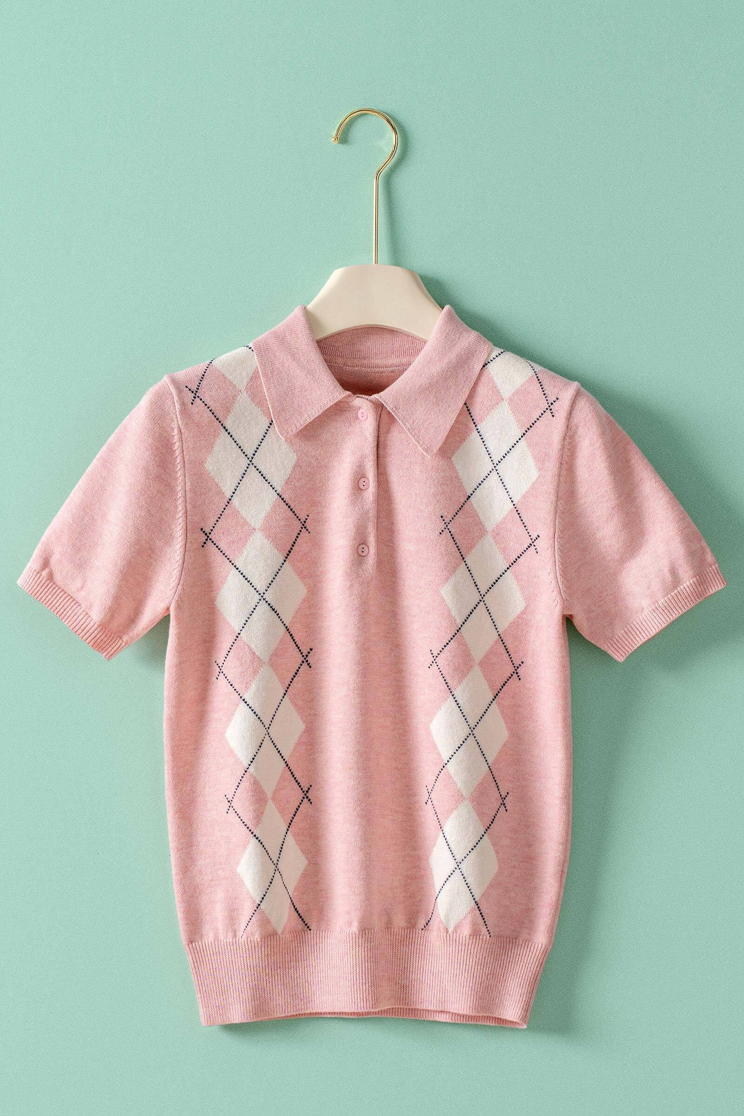 argyle polo knit - pink