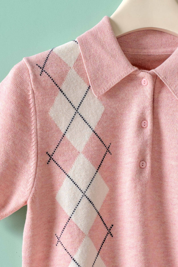 argyle polo knit - pink (additional view)