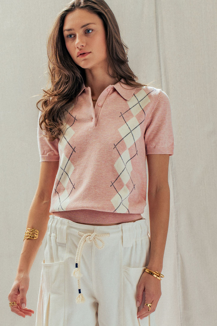 argyle polo knit - pink (additional view)