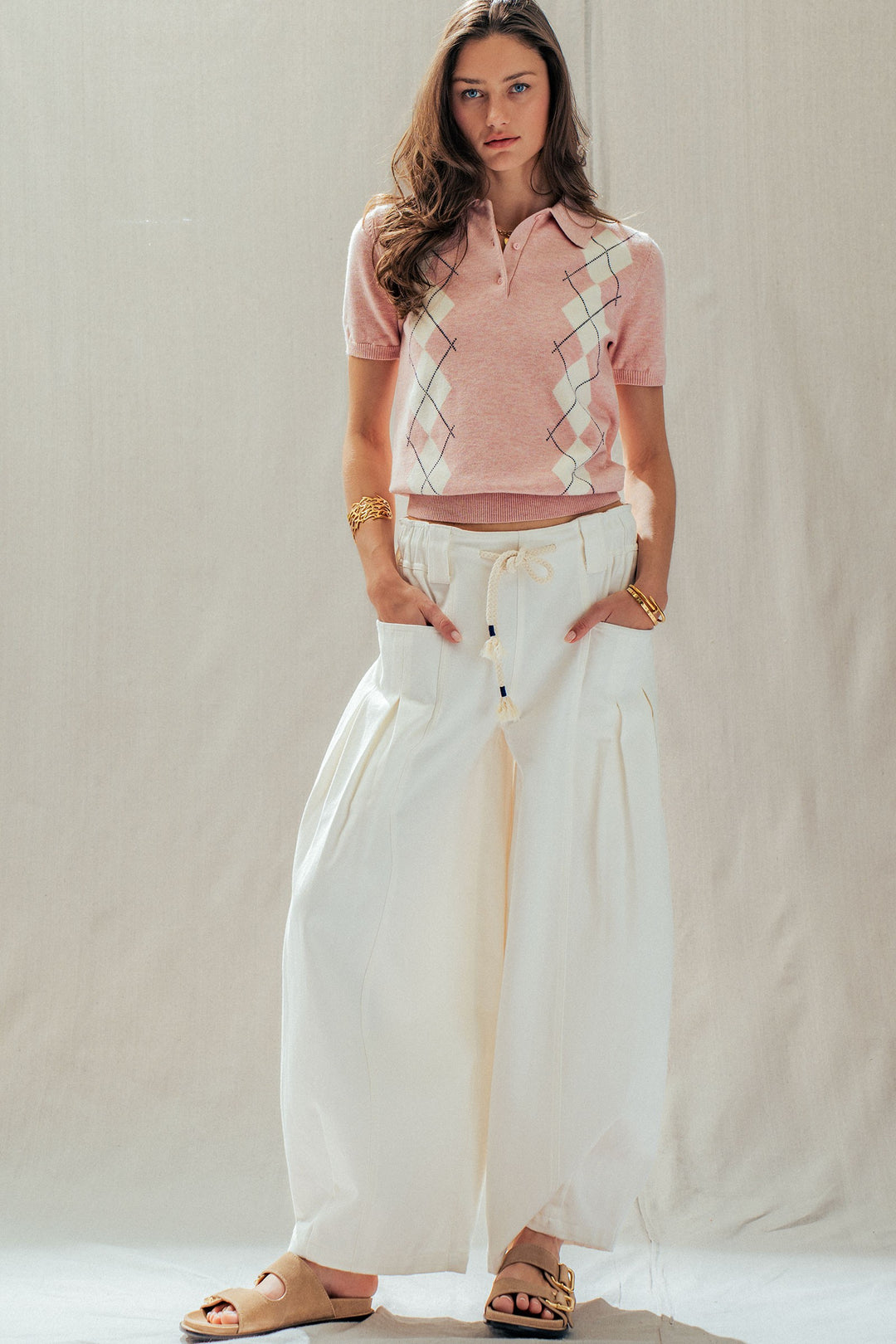 argyle polo knit - pink (additional view)