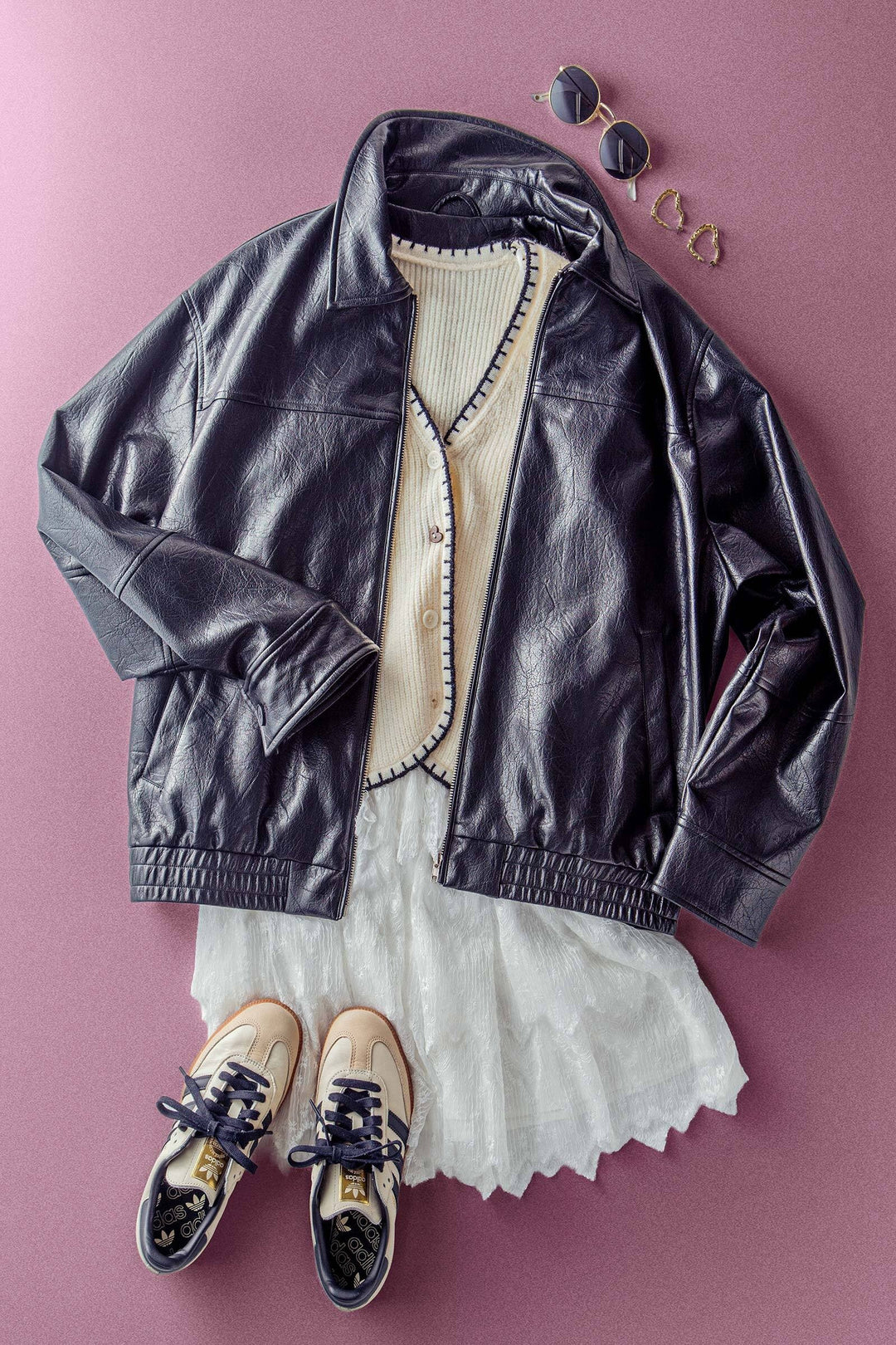 city muse oversized leather jacket - black