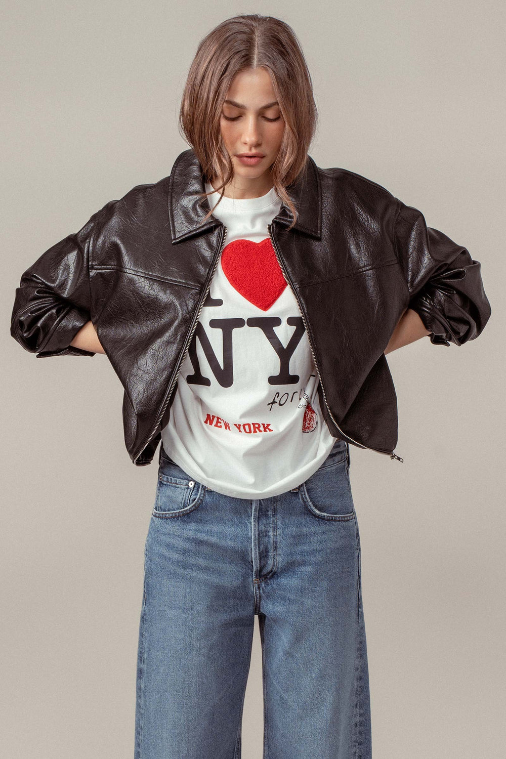 city muse oversized leather jacket - black (additional view)