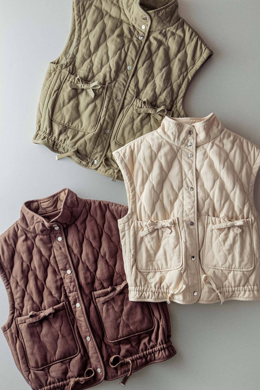 vintage washed quilted padded snap button vest - default