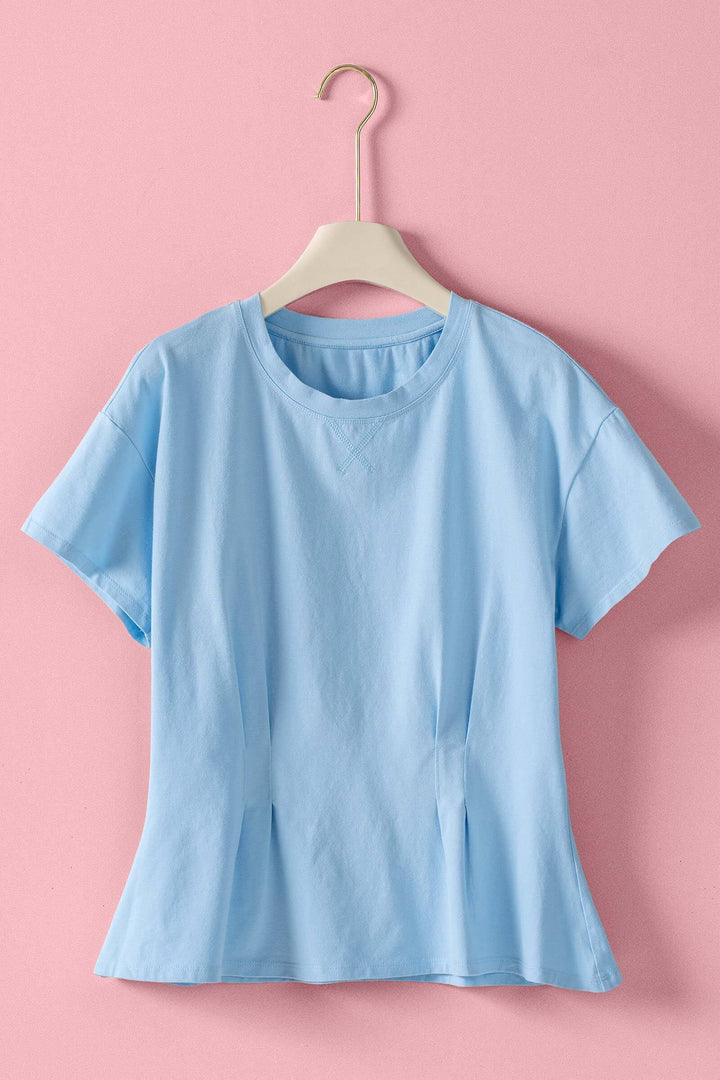 front pintuck mineral washed cotton tee - blue