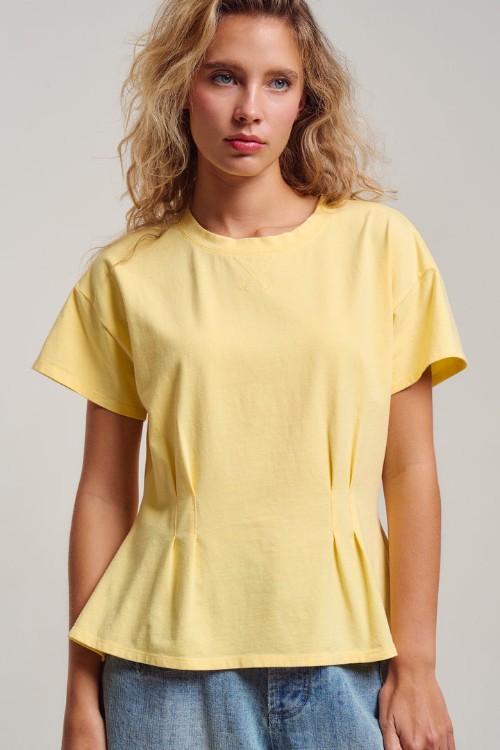 front pintuck mineral washed cotton tee - butter yellow
