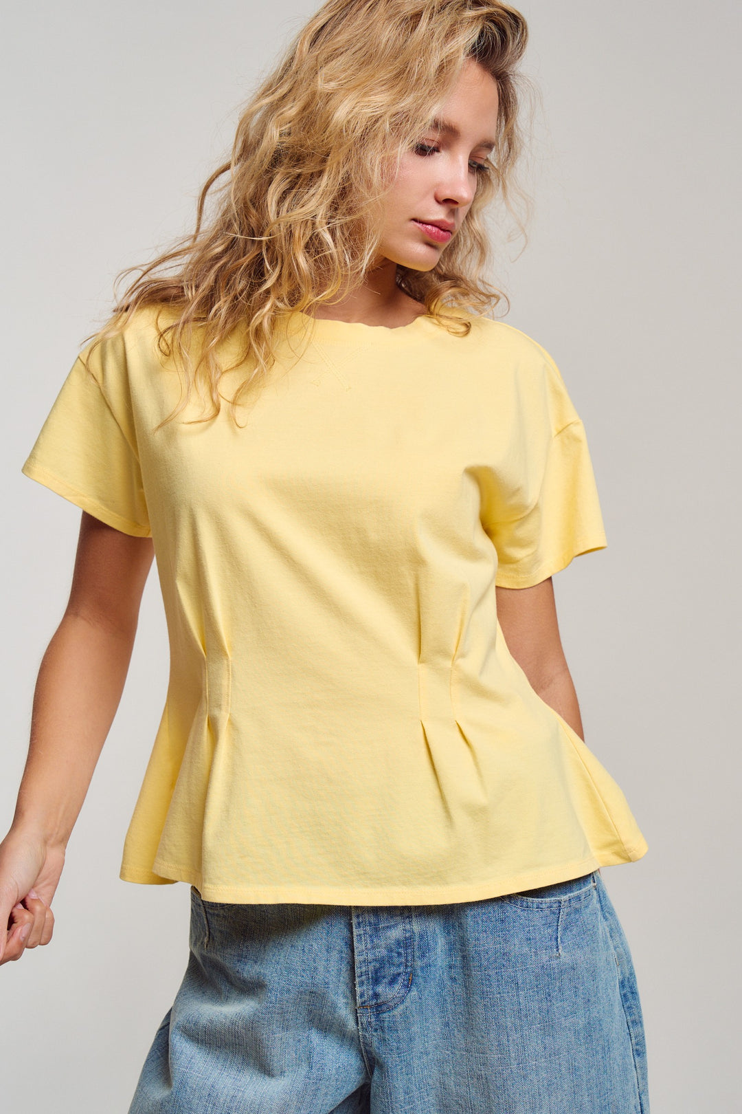 front pintuck mineral washed cotton tee - butter yellow (additional view)