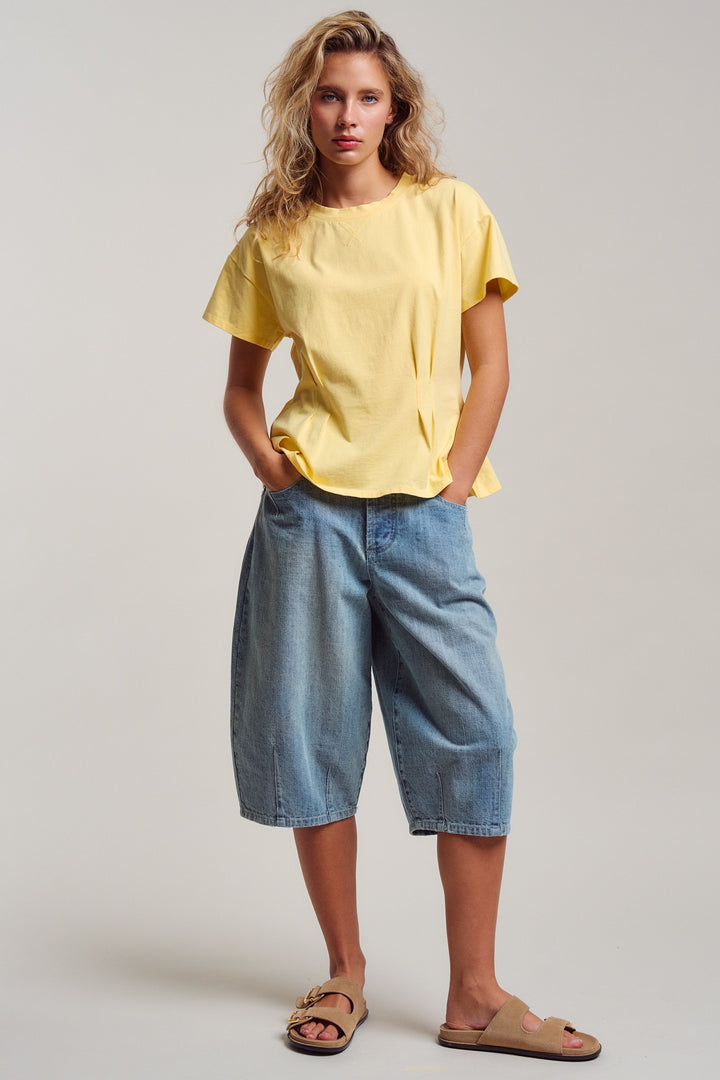 front pintuck mineral washed cotton tee - butter yellow (additional view)