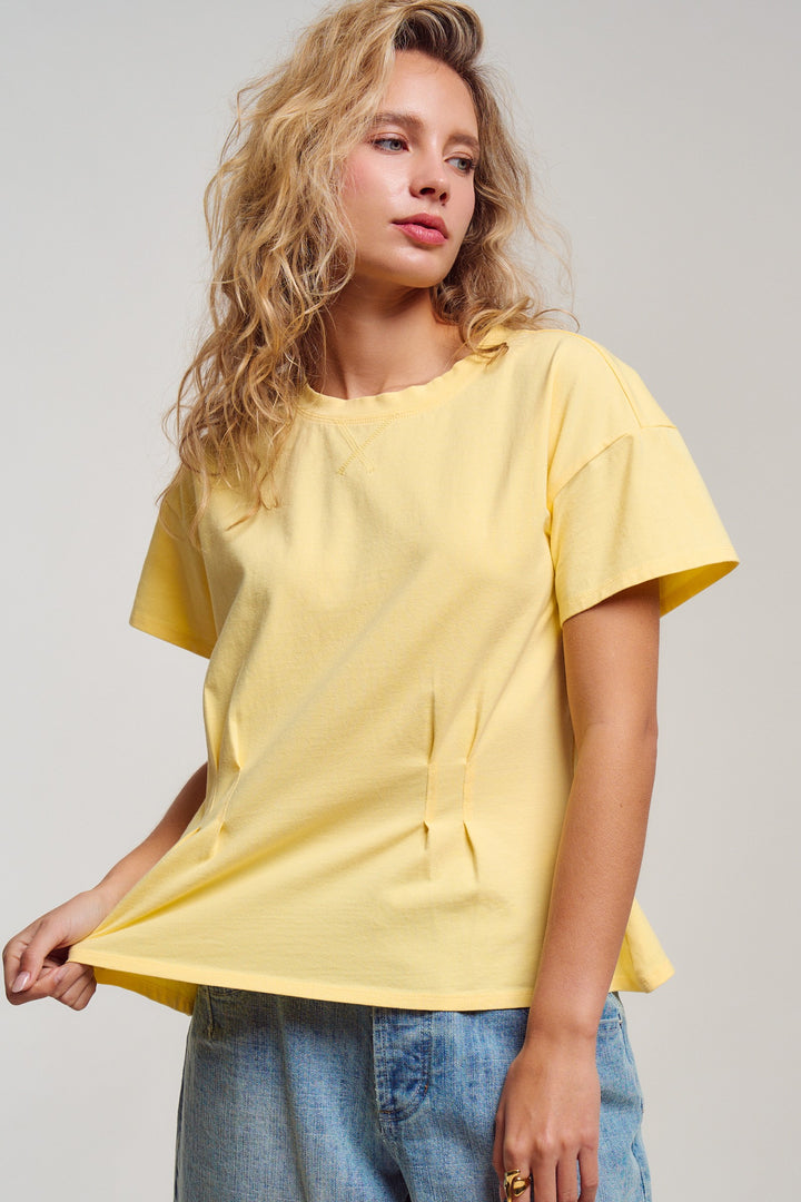 front pintuck mineral washed cotton tee - butter yellow (additional view)