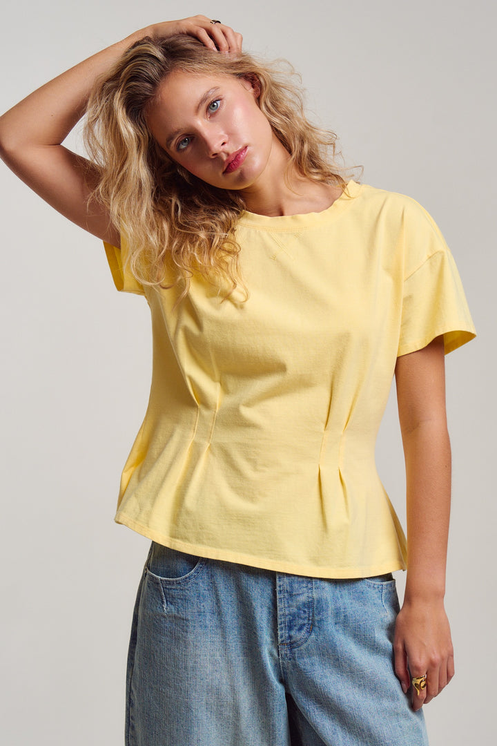 front pintuck mineral washed cotton tee - butter yellow (additional view)