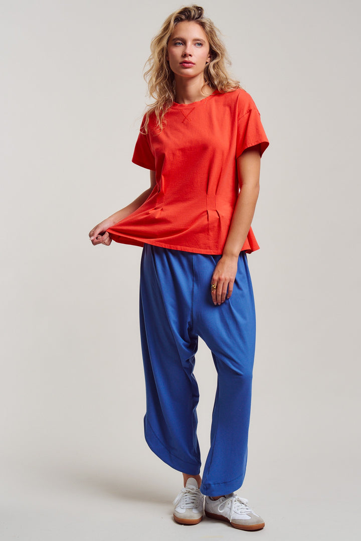 front pintuck mineral washed cotton tee - coral (additional view)