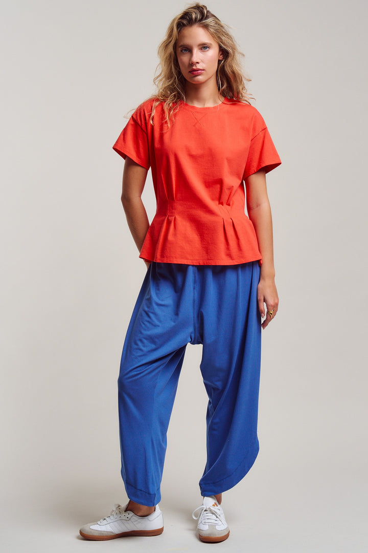 front pintuck mineral washed cotton tee - coral (additional view)
