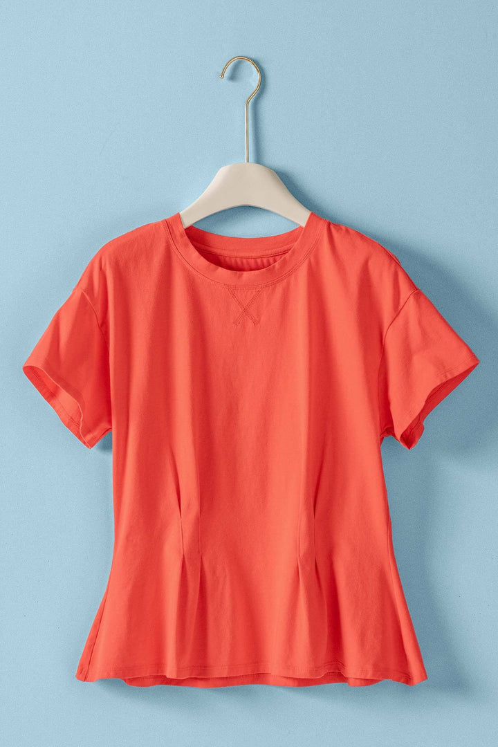 front pintuck mineral washed cotton tee - coral (additional view)