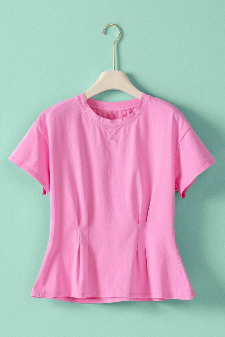 front pintuck mineral washed cotton tee - pink