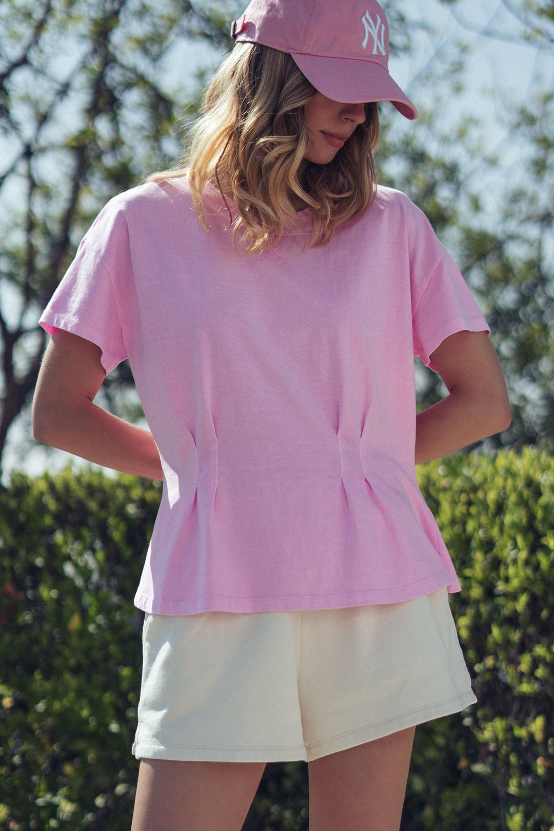 front pintuck mineral washed cotton tee - pink (additional view)