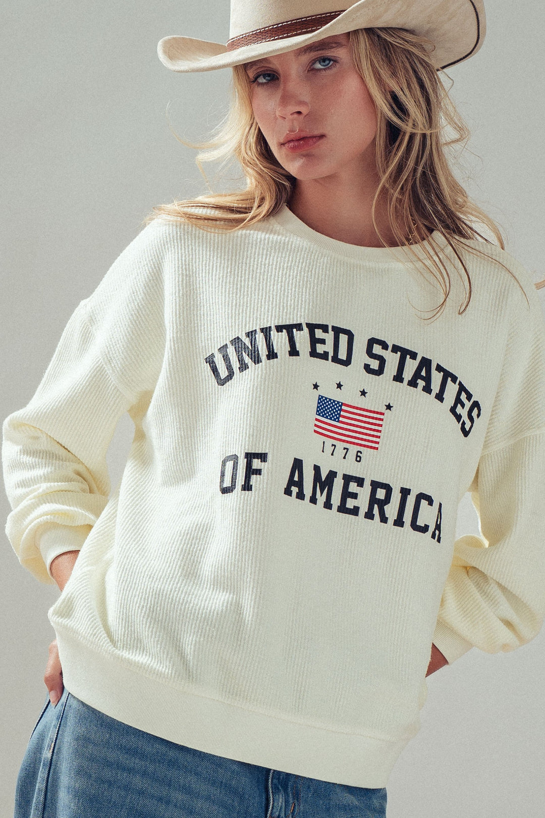 graphic waffle sweatshirt - cream