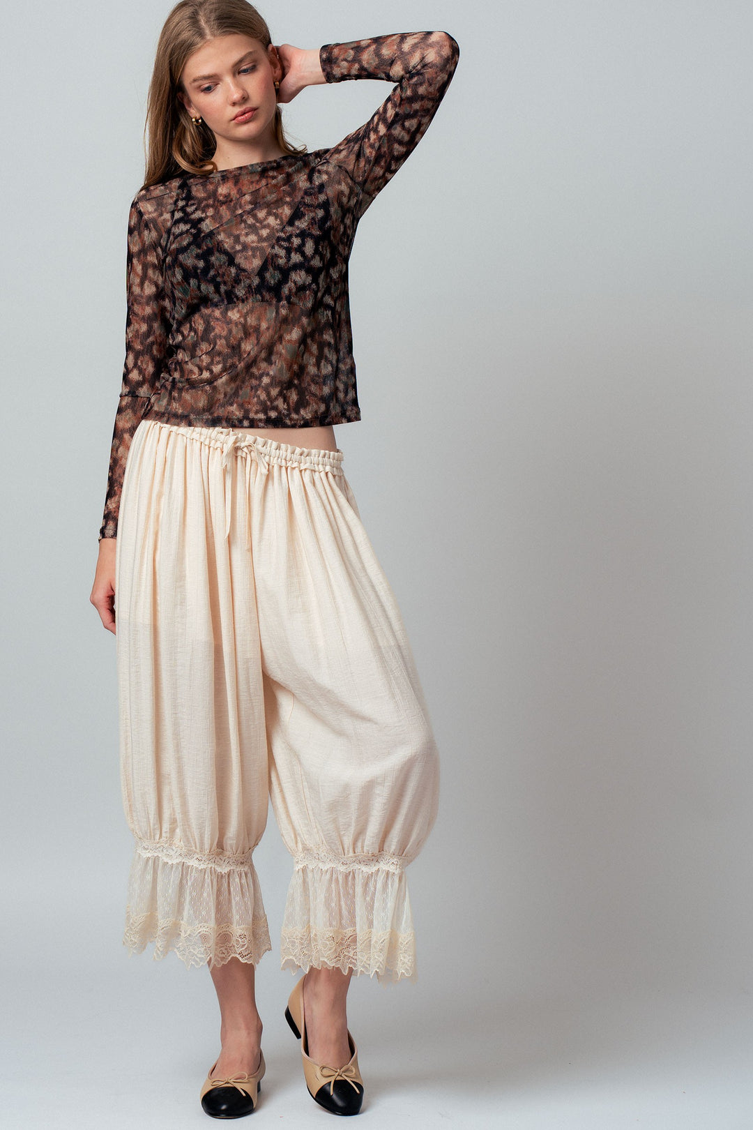 boho lace trim summer linen pants - ivory (additional view)