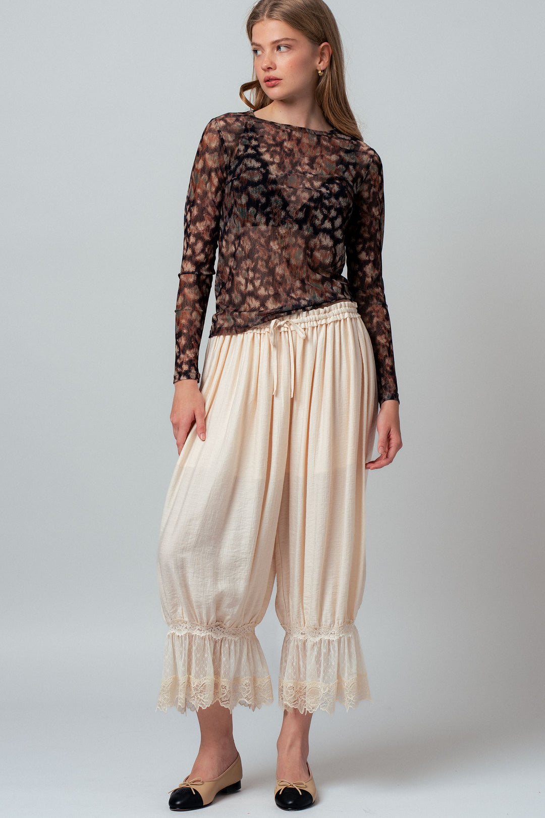 boho lace trim summer linen pants - ivory (additional view)
