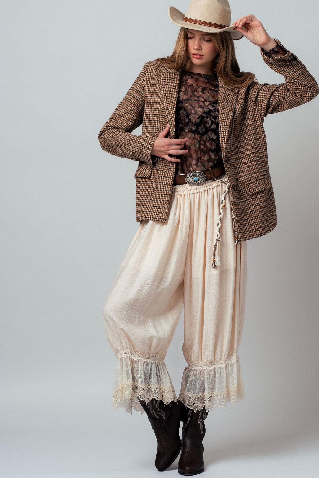 boho lace trim summer linen pants - ivory (additional view)