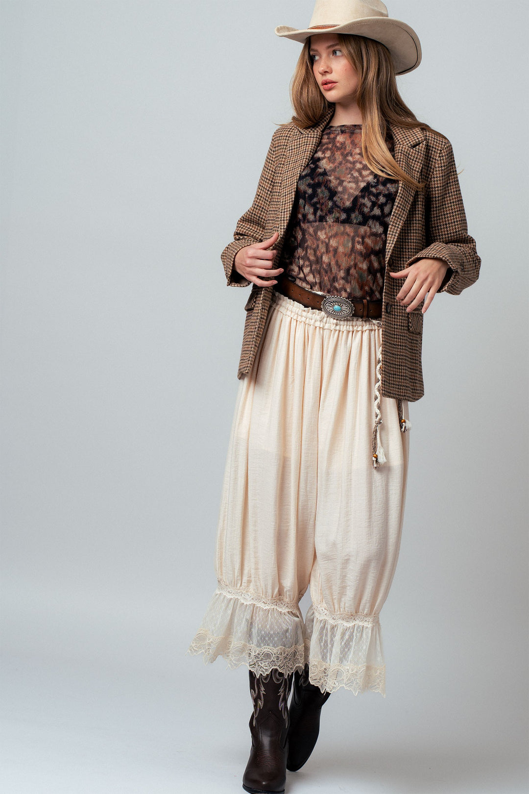 boho lace trim summer linen pants - ivory (additional view)