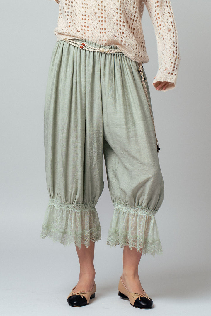 boho lace trim summer linen pants - sage (additional view)