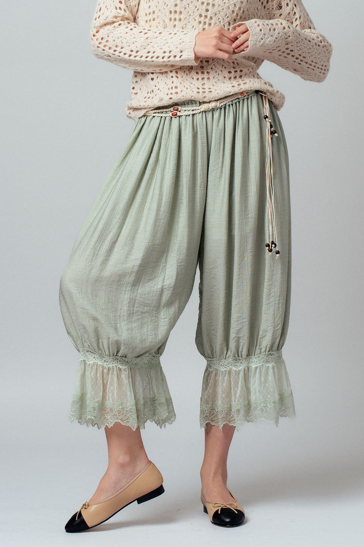 boho lace trim summer linen pants - sage (additional view)