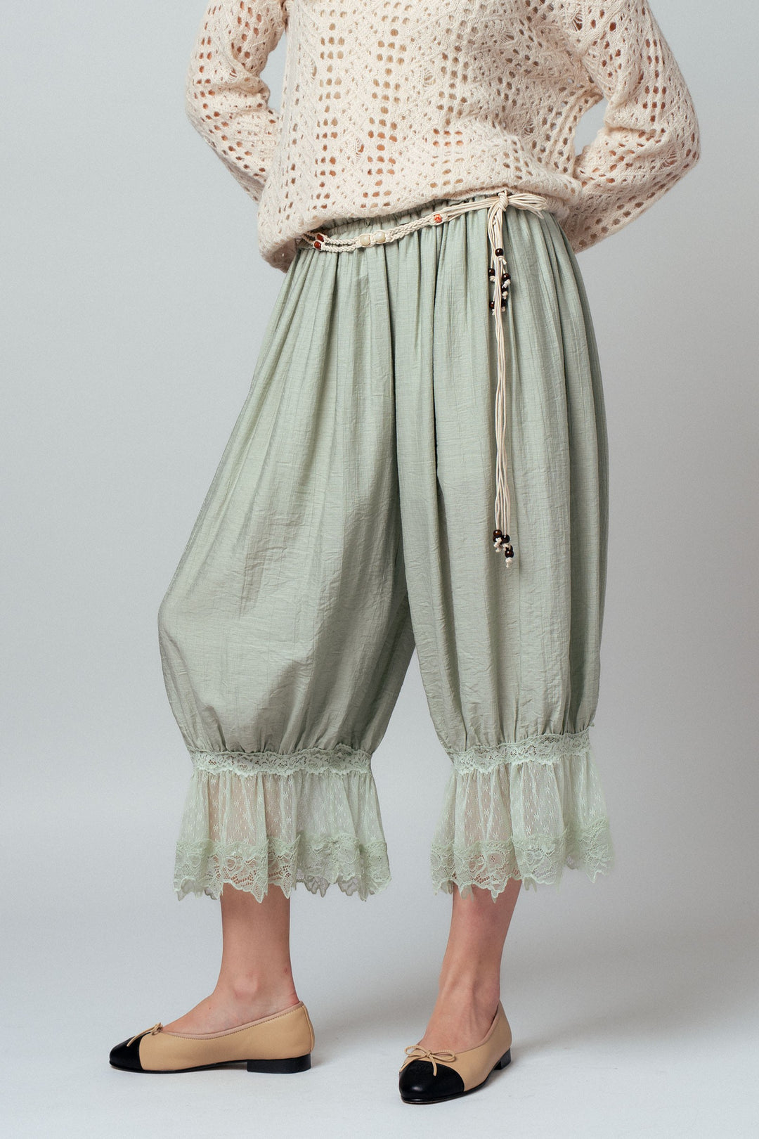 boho lace trim summer linen pants - sage (additional view)