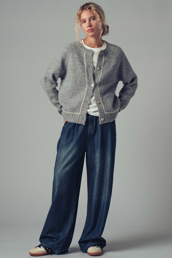 Wool Blend Sweater Cardigan with Statement Buttons | wholesale sweaters & cardigans | Trend Notes