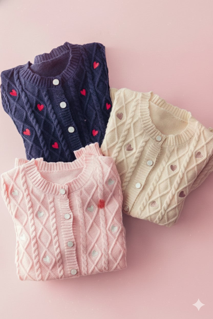 heart cable knit cardigan - default