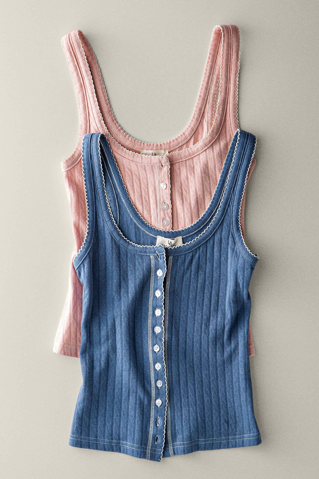 button front ribbed knit tank top - default